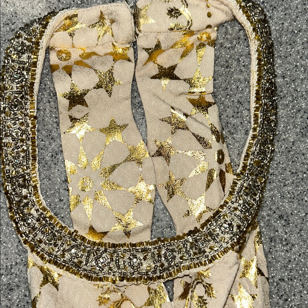 NWTS sz L Kimchi Blue Gold Star Midi Dress flowing design decorative neck line - Picture 8 of 8